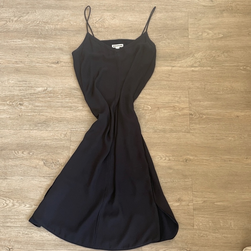 Navy Silk Mid-Calf Dress
